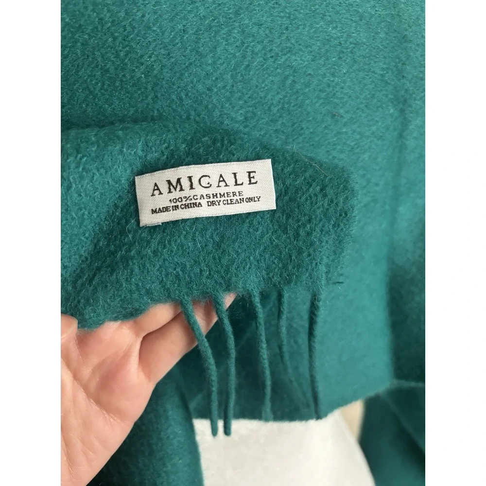 Amicale Cashmere Scarf Teal Green Seafoam Fringe Quiet Luxury Boho Casual Winter